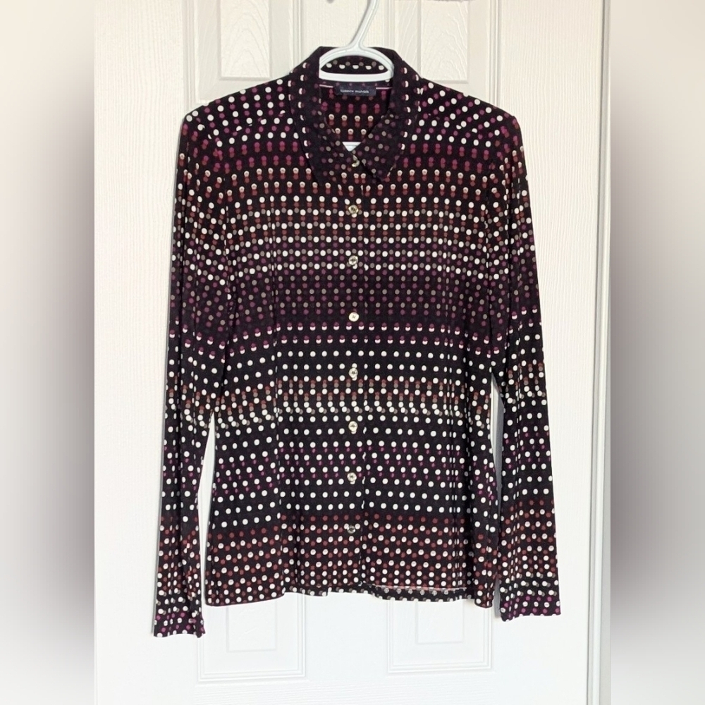 Tommy Hilfiger Women's (S/M) Black Button-Down Blouse w/Multicolored Polka Dots